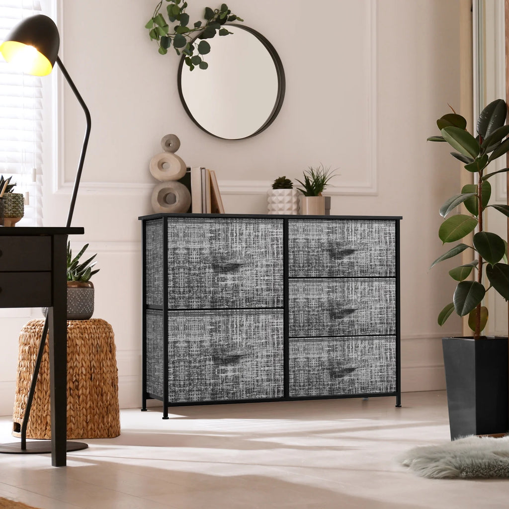 5 Drawer Fabric Storage Dresser with Wood Top P328120