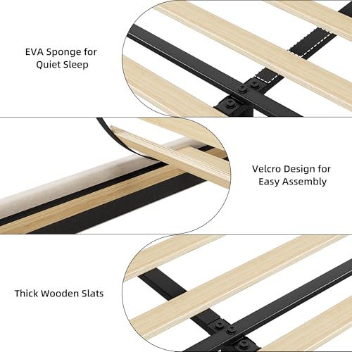 Beige Queen Size Upholstered Platform Bed Frame with Storage Headboard and Drawers X966645