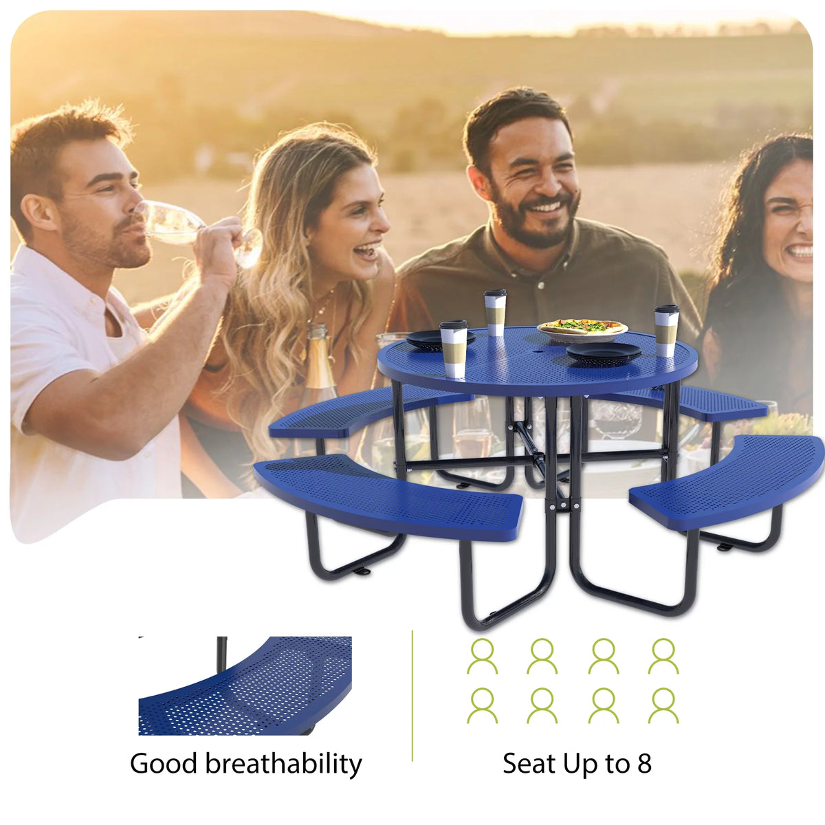 46'' Steel Round Picnic Table with Umbrella Hole Q524805