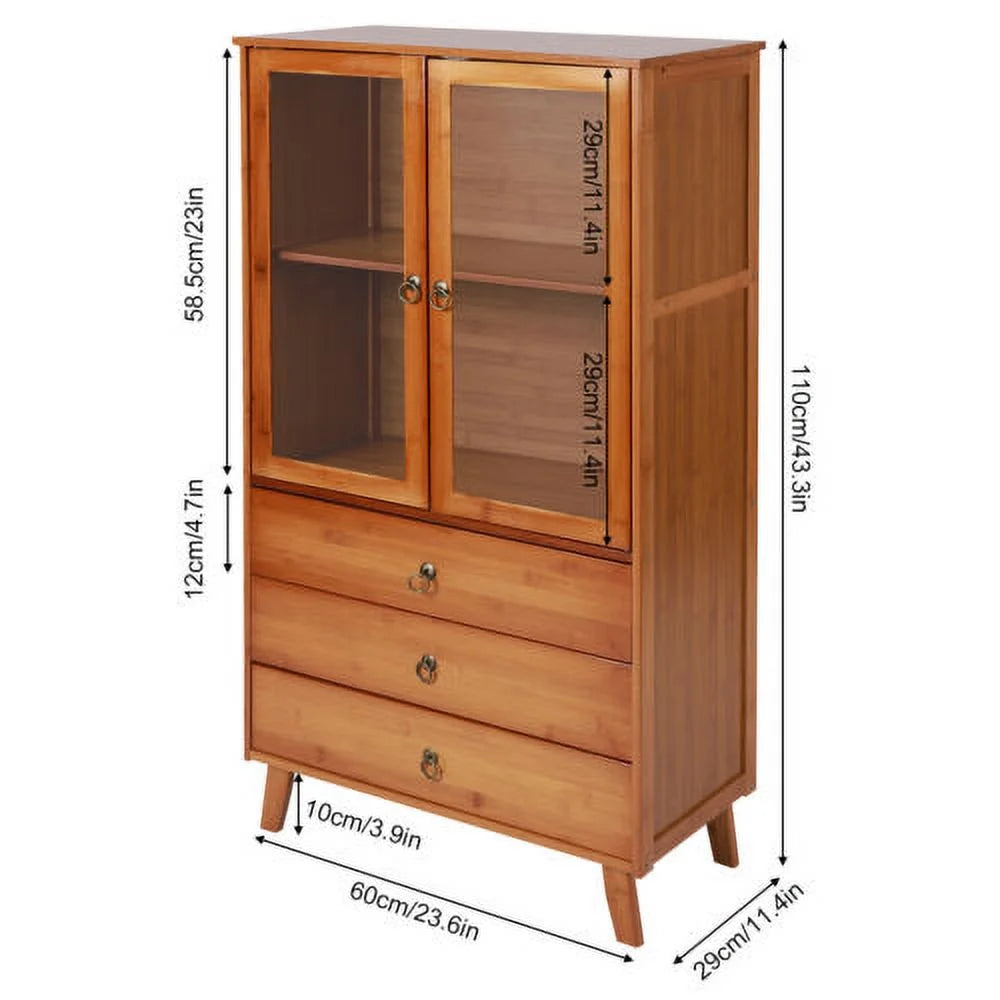Wooden Storage Pantry Cupboard with 3 Drawers and 2 Acrylic Doors Brown V4718