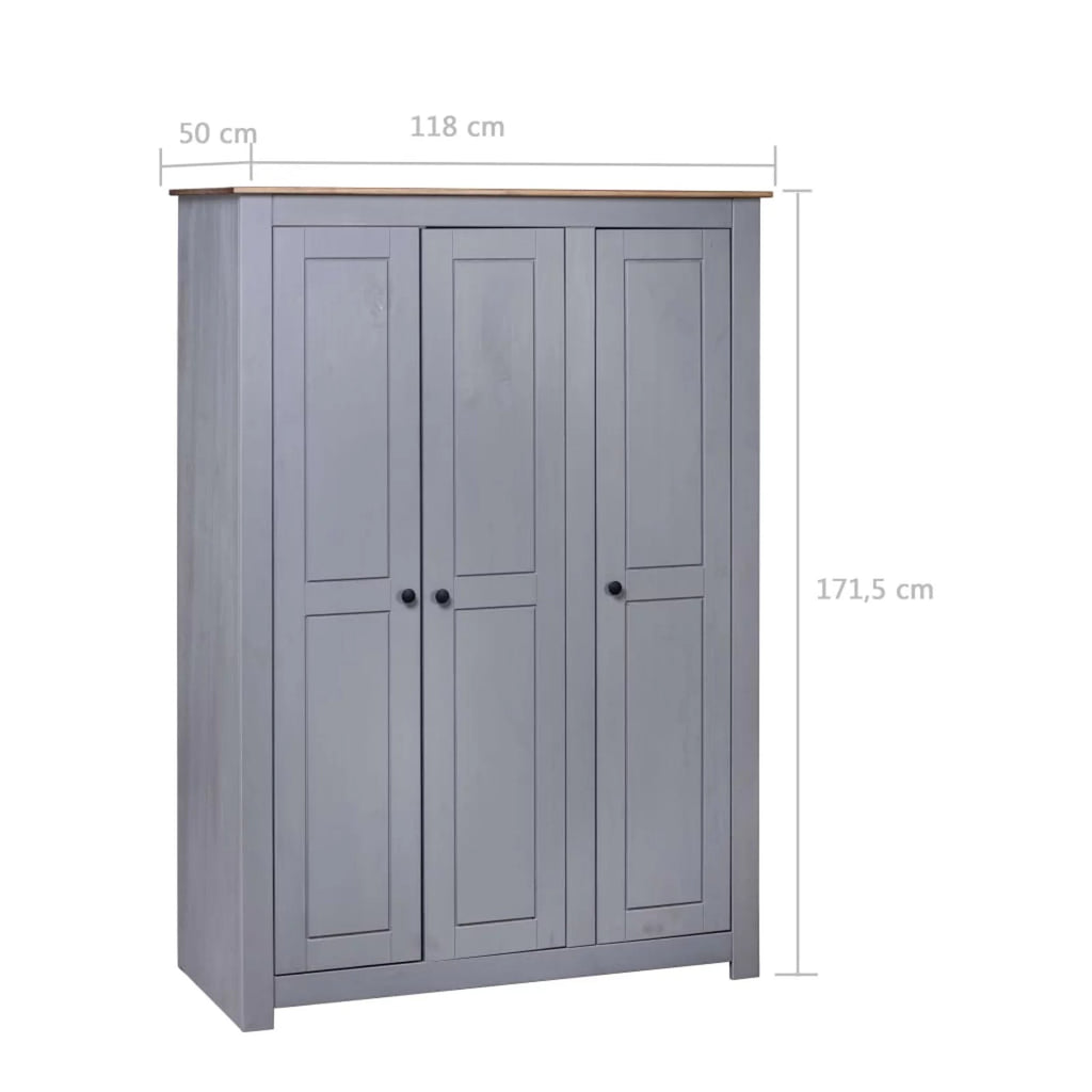 3-Door Gray Pine Wardrobe O91699