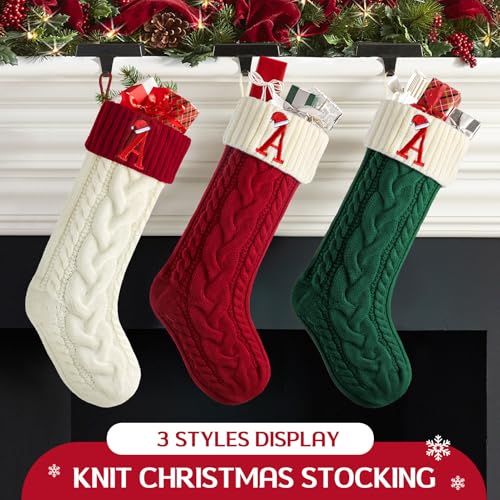 Large Embroidered Knit Christmas Stocking with Hook L443
