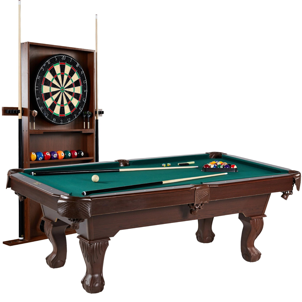 Burgundy Pool Table with Cue Rack and Dartboard Set T6739