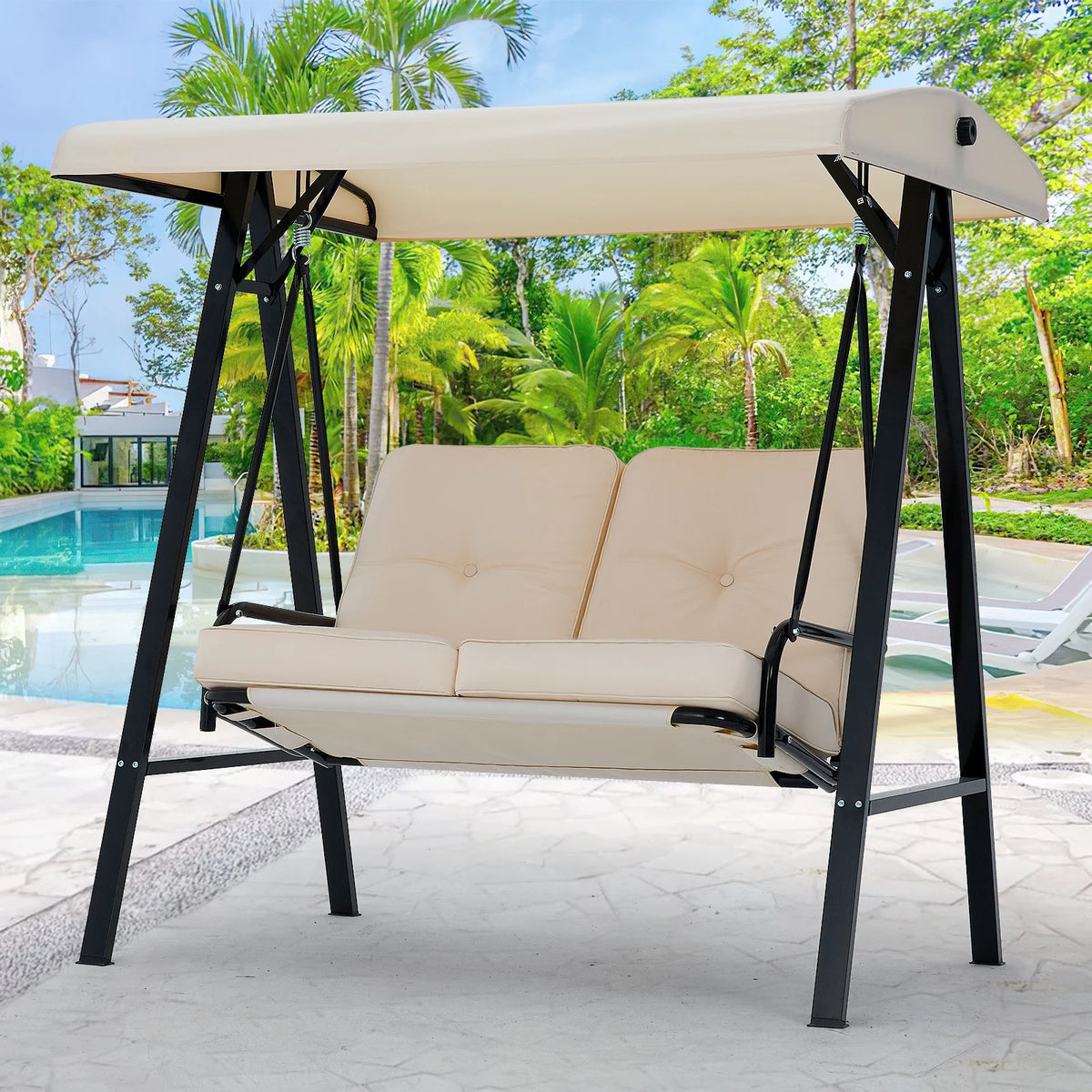 Beige Steel Outdoor Patio Swing Chair R157445