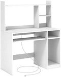 Black Computer Desk with Hutch and Power Outlet H15643