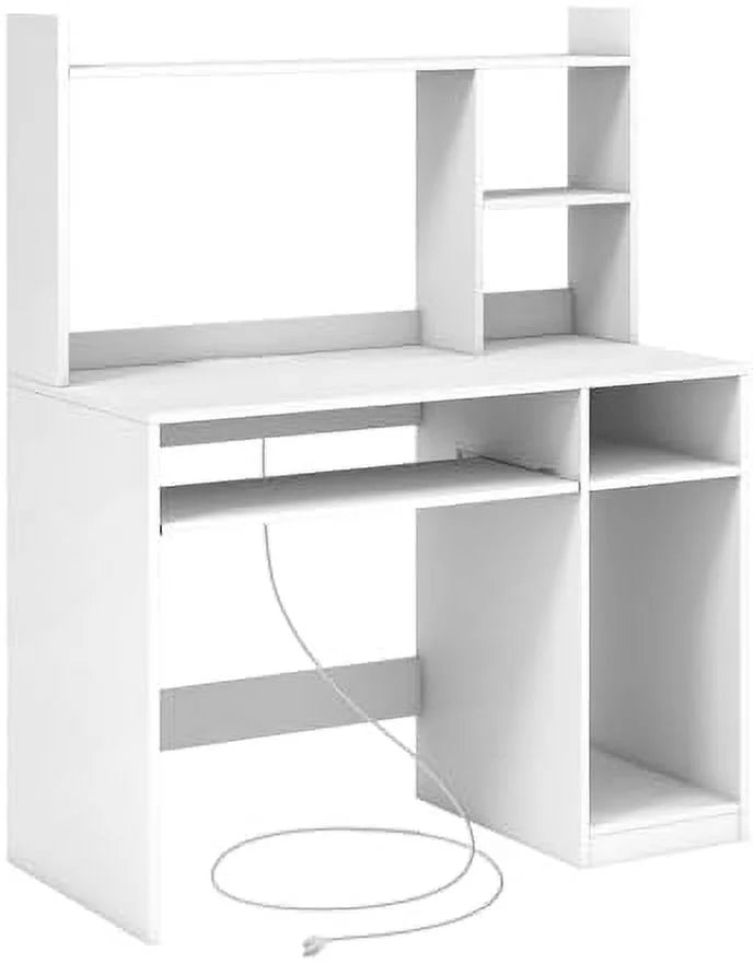 Black Computer Desk with Hutch and Power Outlet H15643