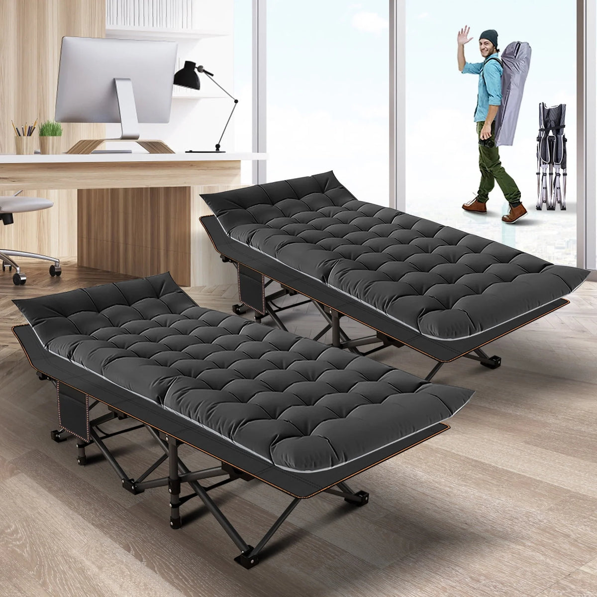 Oversized XXL Folding Camping Cot with Cushion & Carry Bag V412