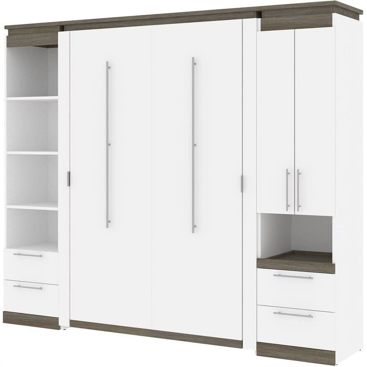 Modern Wood Full Murphy Bed with Storage Drawers in White E508824