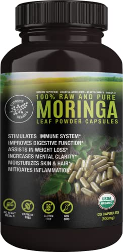 Organic Moringa Leaf Powder Capsules 500mg 120 Capsules Z665343