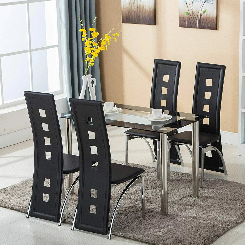 5 Piece Tempered Glass Dining Table Set with 4 Chairs Z2890