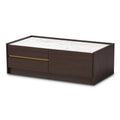 Dark Brown Gold Wood Coffee Table with Faux Marble Top A82026