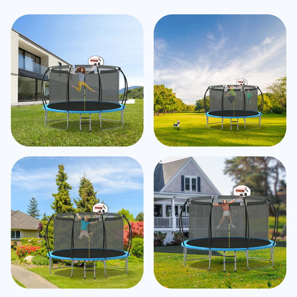 12 ft Trampoline with Enclosure and Basketball Hoop J146