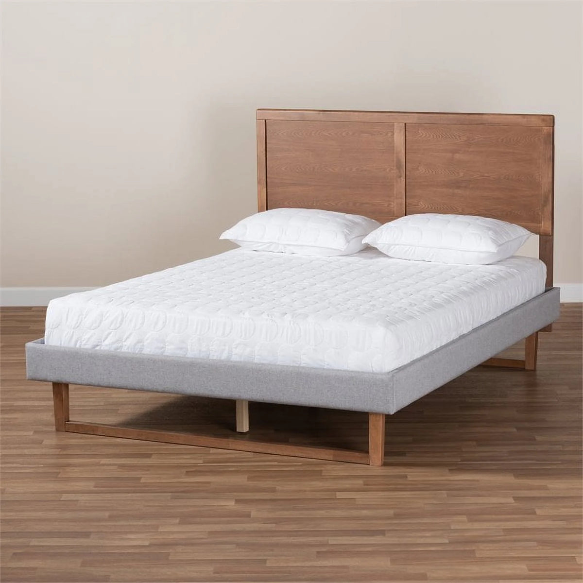 King Size Light Gray Upholstered Wood Platform Bed X5876