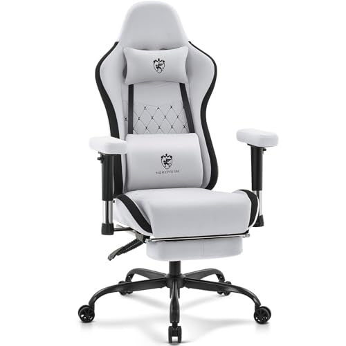 Gaming Chair with Footrest and Massage Lumbar Support Grey Black W56955