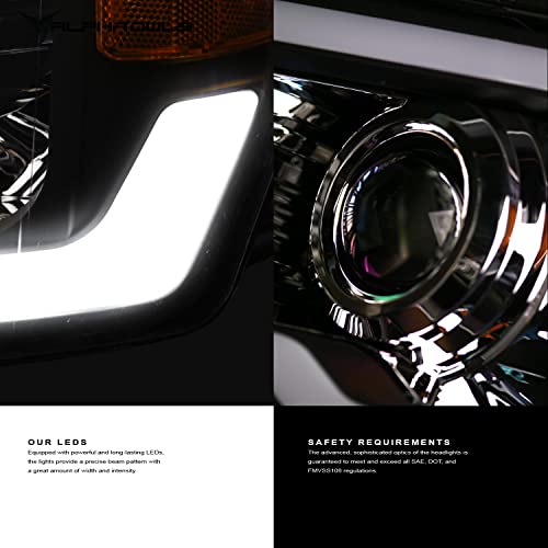 Full LED Projector Headlights With Switchback Sequential LED Light Bar & Startup Light - Black Amber I6995