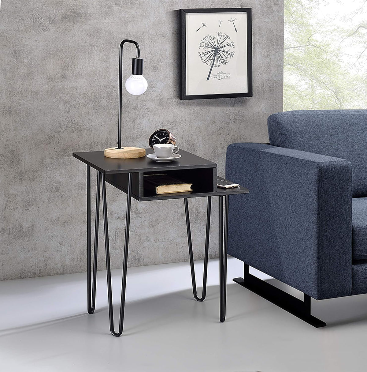 Black Metal Wood Side End Table Night Stand A925713
