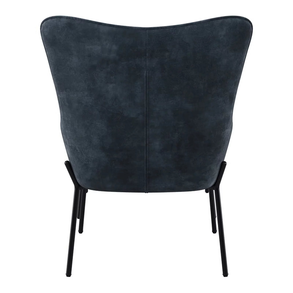 Dark Teal Blue Velvet Wingback Accent Chair with Stool W477026