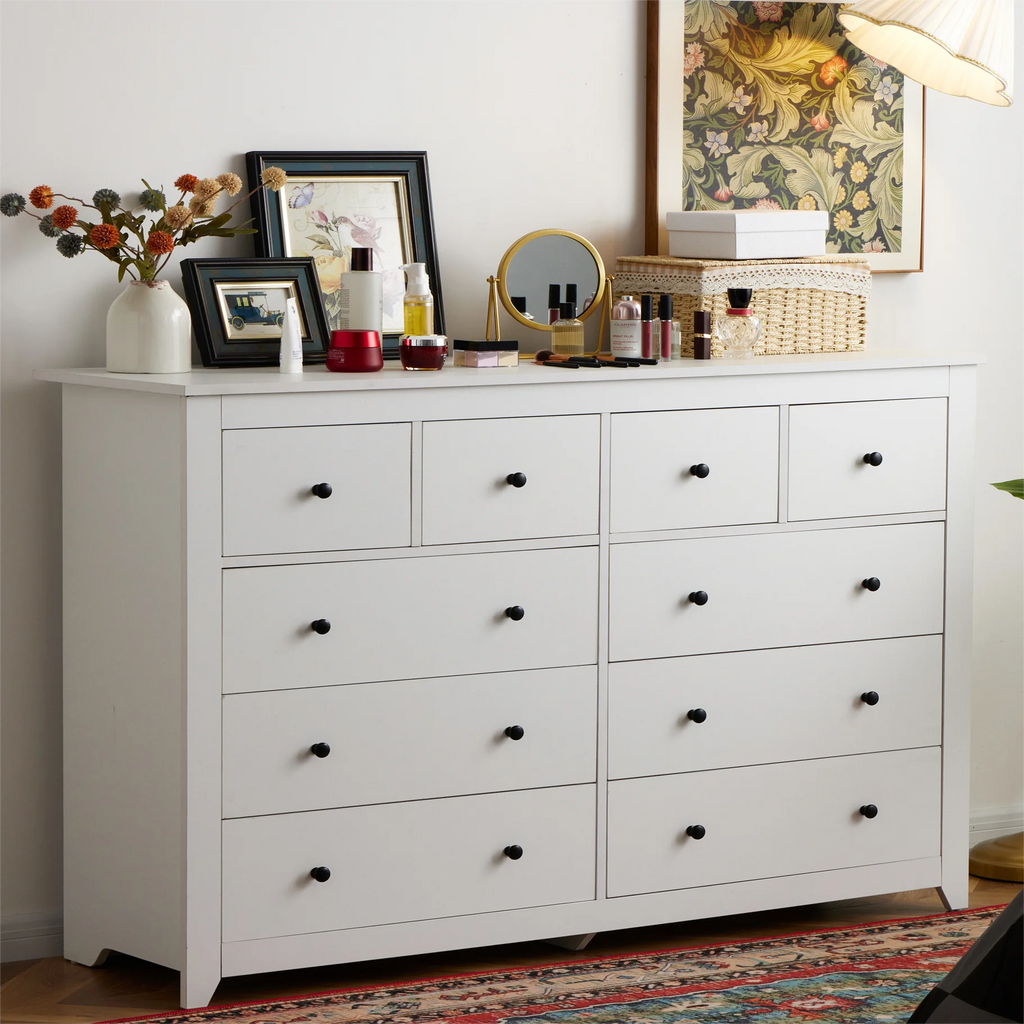 White Wood Dresser with 10 Deep Drawers R47091