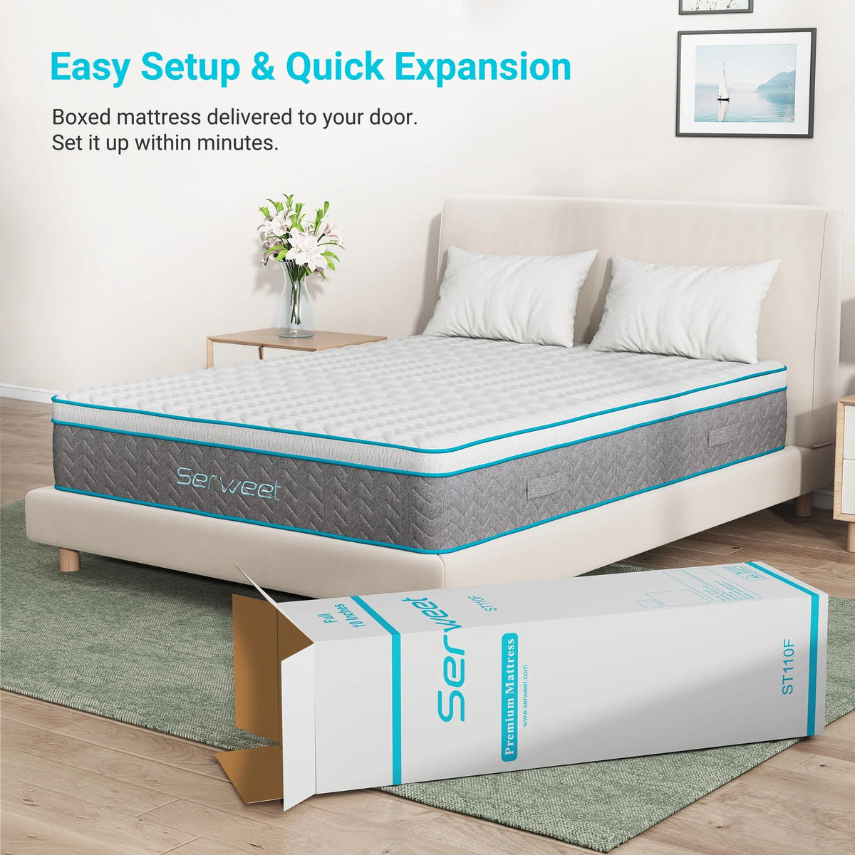 Full Size 10 inch Bamboo Charcoal Memory Foam Hybrid Mattress O55849