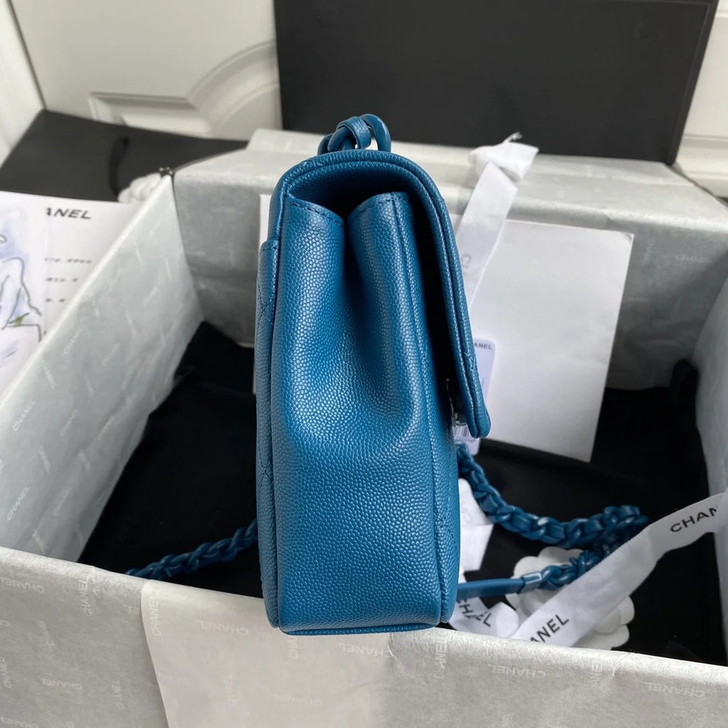 Blue Grained Leather Shoulder Bag A4140