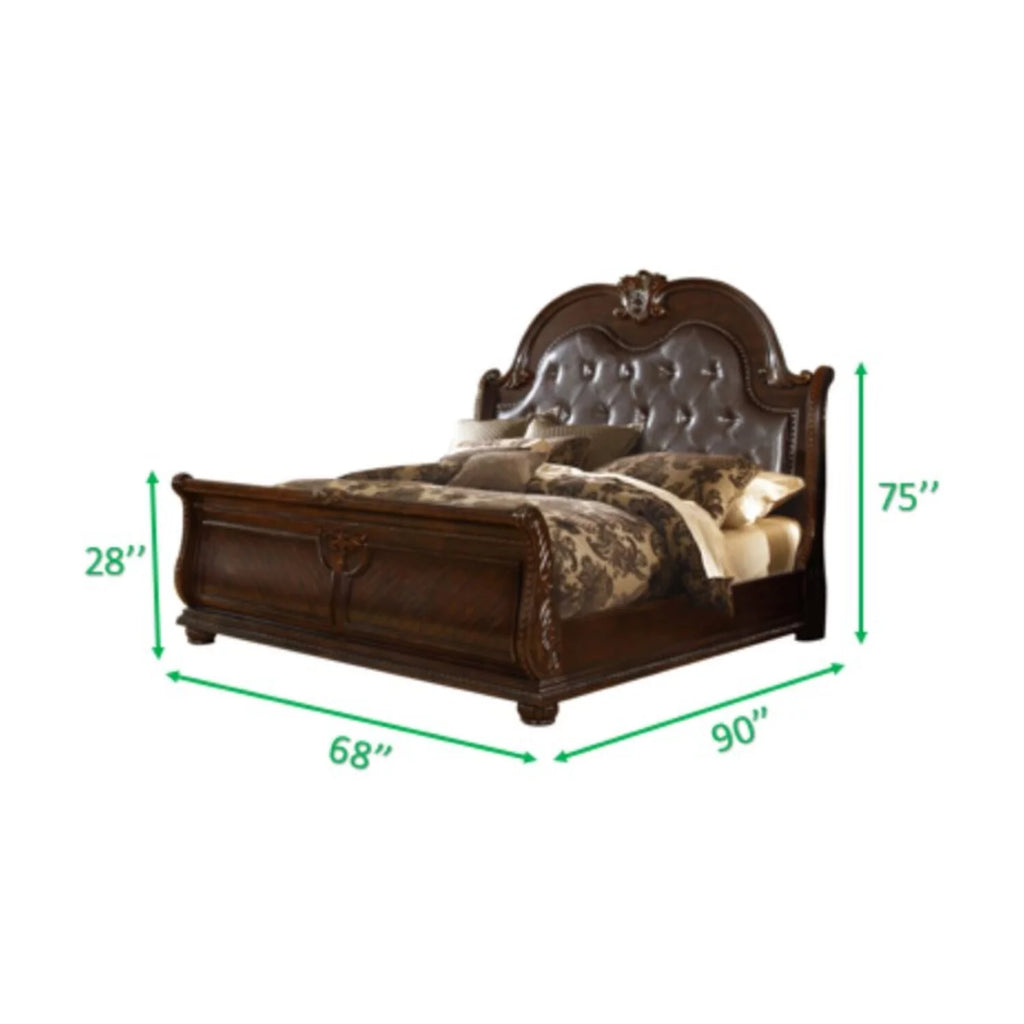 Queen Size Upholstered Wood Bed in Dark Walnut F157