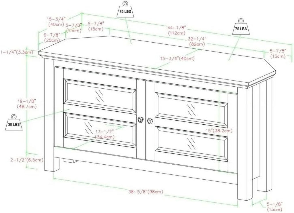 44" Corner TV Stand Console in Gray Wash Q8480