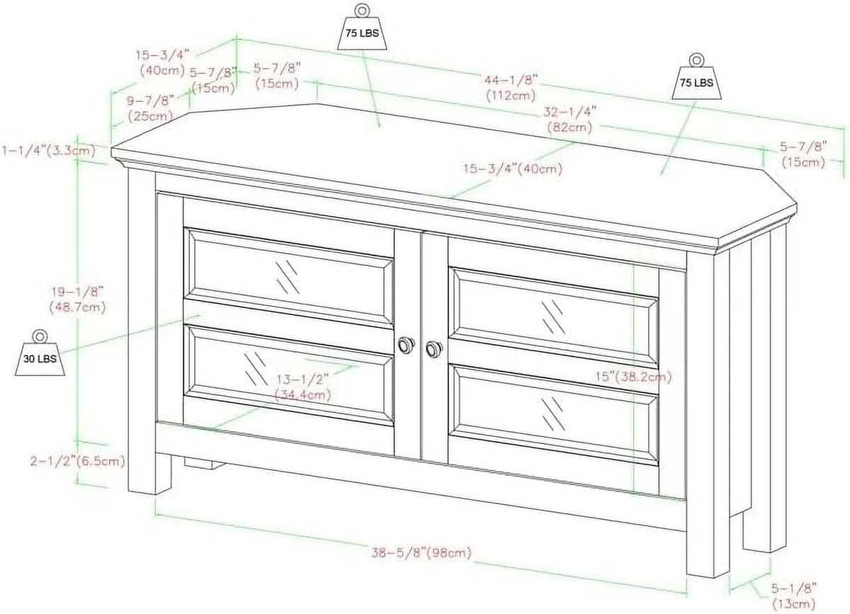 44" Corner TV Stand Console in Gray Wash Q8480