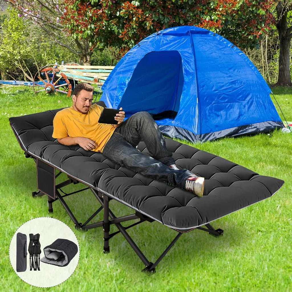 Oversized XXL Folding Camping Cot with Cushion & Carry Bag V412
