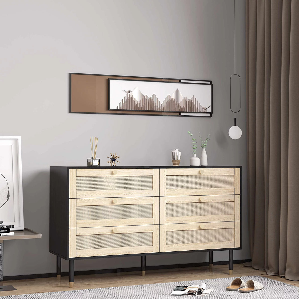 Black 6 Drawer Rattan Dresser K518611