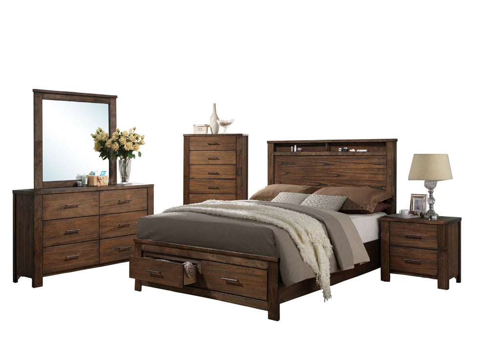 Natural Wood Finish Eastern King Size Bed with Storage Drawers L102