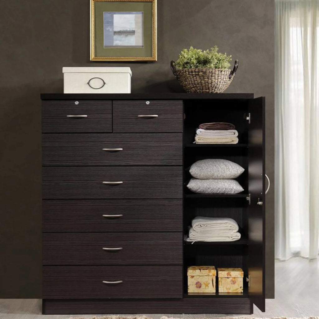 White 7 Drawer Chest with Locks and 1 Door 3 Shelves P38484