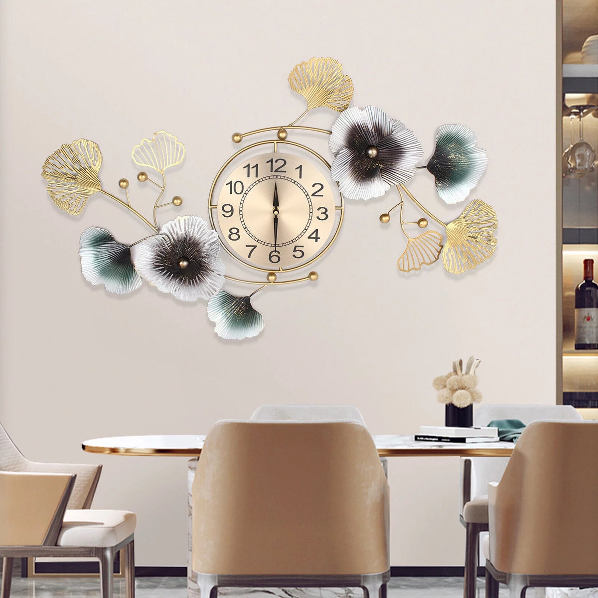 Ginkgo Leaf Wall Clock 90*45cm Mute Battery Operated J27781