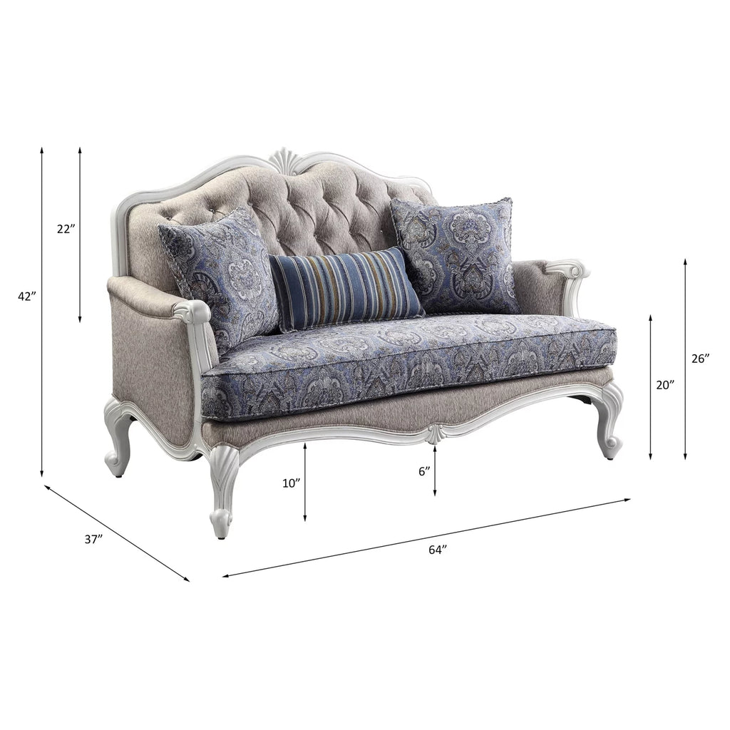 Beige and White Loveseat with 3 Pillows U129