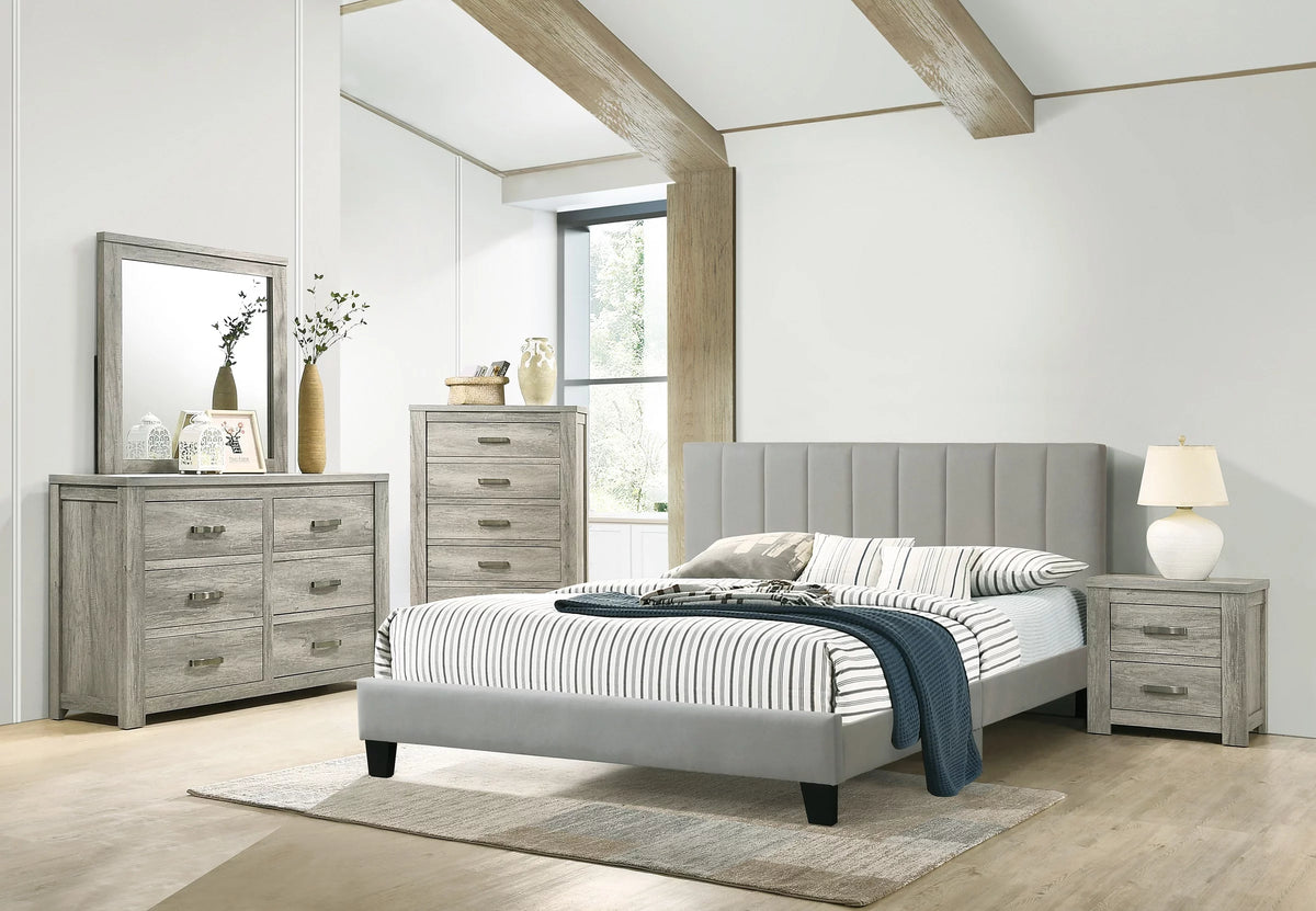 Gray 4pc Bedroom Furniture Set with Dresser Mirror Nightstand I616
