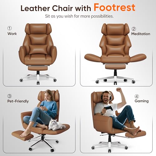 Ergonomic Chair with Footrest, Reversible Armrests, Brown T3584