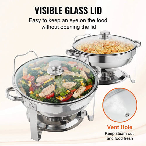 2-Packs 4Qt Stainless Steel Chafing Dish Buffet Set with Glass Lid Y7868