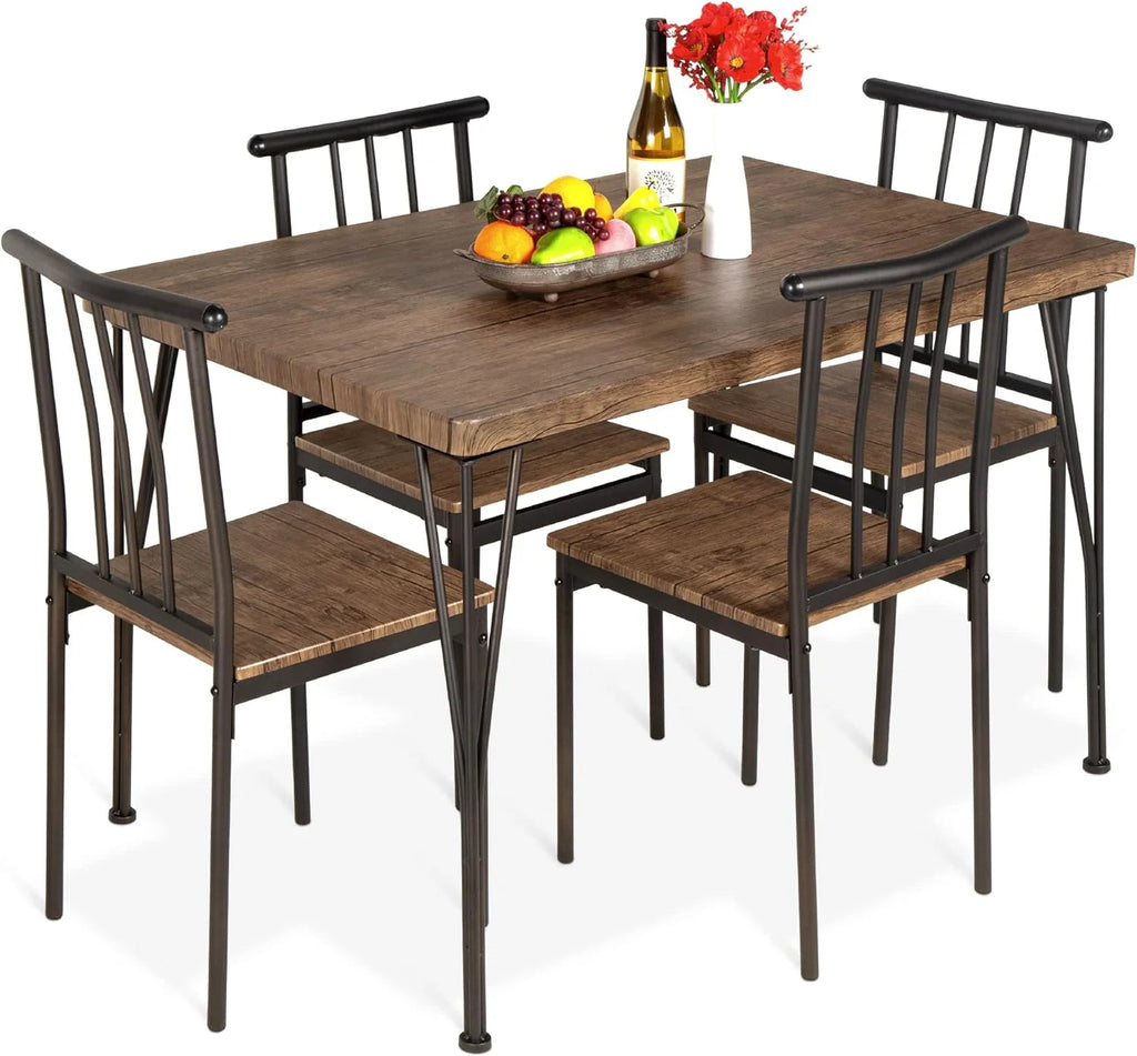 5-Piece Metal and Wood Rectangular Dining Table Set with 4 Chairs G480