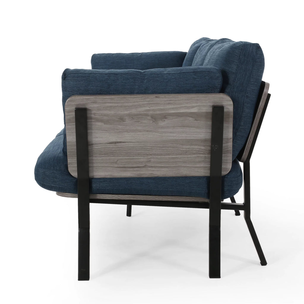 Navy Blue 3 Seater Wood Frame Sofa with Pillows E80552