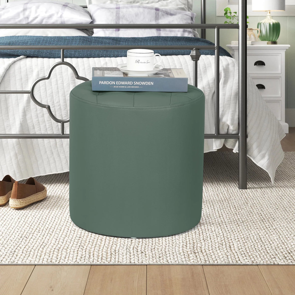 Green Padded Leather Ottoman Q701