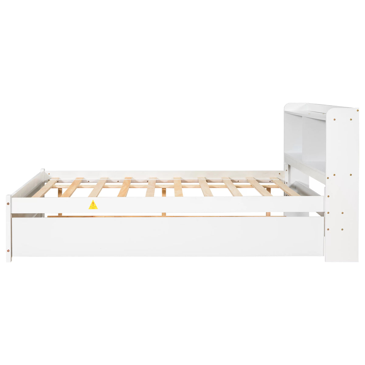 White Wood Full Size Trundle Bed with Bookcase Headboard N500171