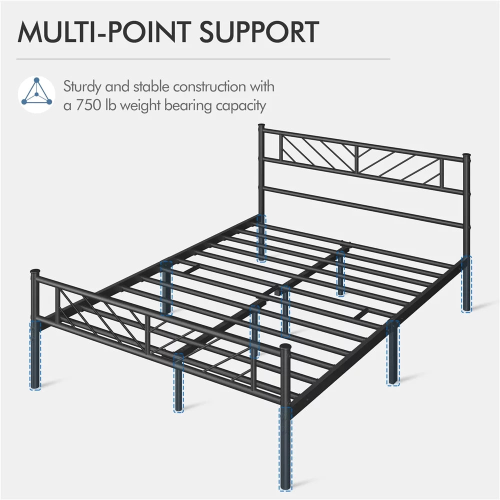 Black Full Size Metal Platform Bed Frame with Headboard and Footboard U492
