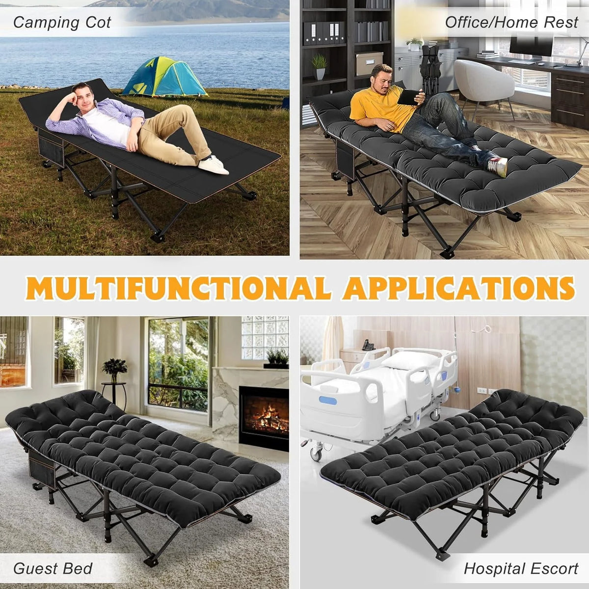 Oversized XXL Folding Camping Cot with Cushion & Carry Bag V412