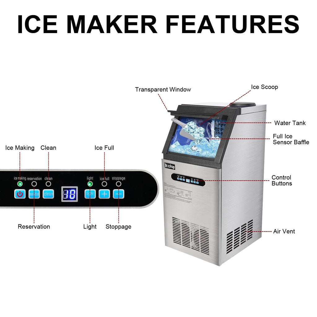 110lbs/24h Stainless Steel Freestanding Ice Maker Machine Q629496