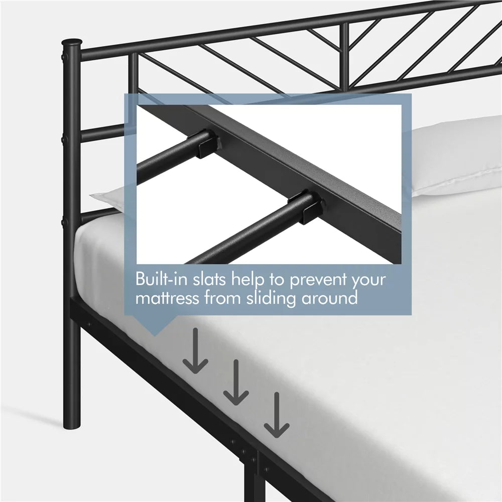 Black Full Size Metal Platform Bed Frame with Headboard and Footboard U492