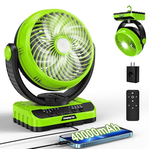 Camping Fan 40000mAh Rechargeable Hanging High Velocity Floor Fan Auto Oscillation Remote Control Timer Cordless Q794