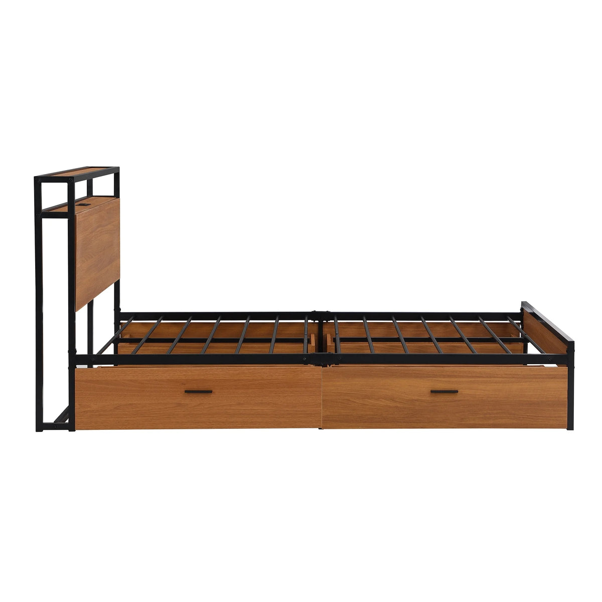 Metal Platform Bed Frame with Four Drawers and Wooden Headboard R85711