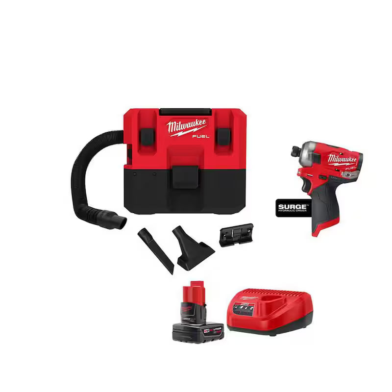 12-Volt Cordless Wet/Dry Vacuum and Impact Driver with Battery and Charger R581293