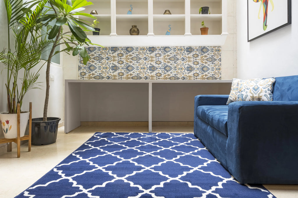 Blue Modern Geometric Area Rug L36345