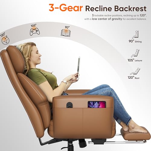 Ergonomic Chair with Footrest, Reversible Armrests, Brown T3584