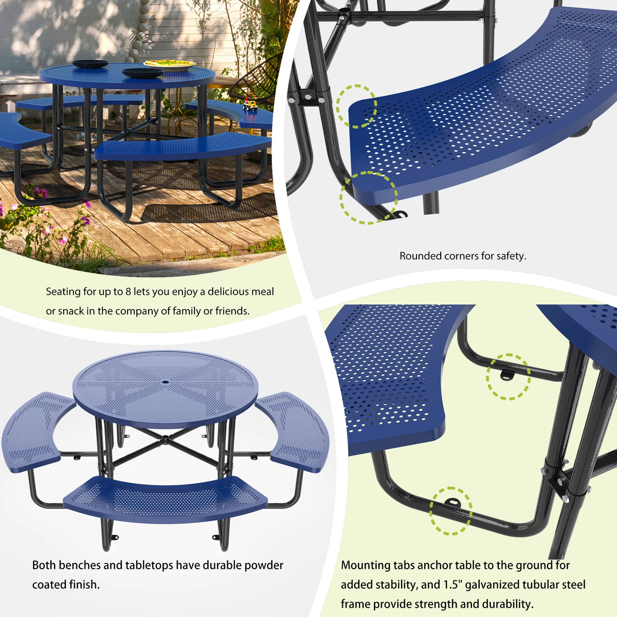 46'' Steel Round Picnic Table with Umbrella Hole Q524805